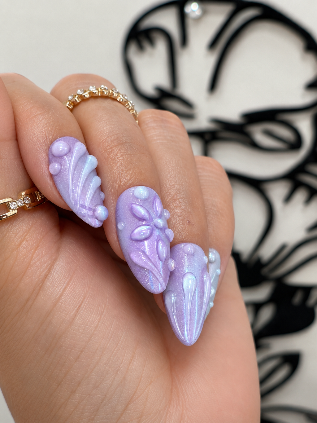 Lavender Tide luxury press-on nails with ocean-inspired lavender and blue tones