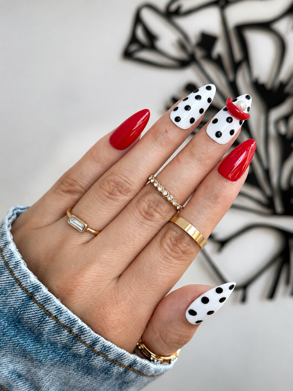 Close-up of Scarlet Muse handmade reusable red press-on nails.