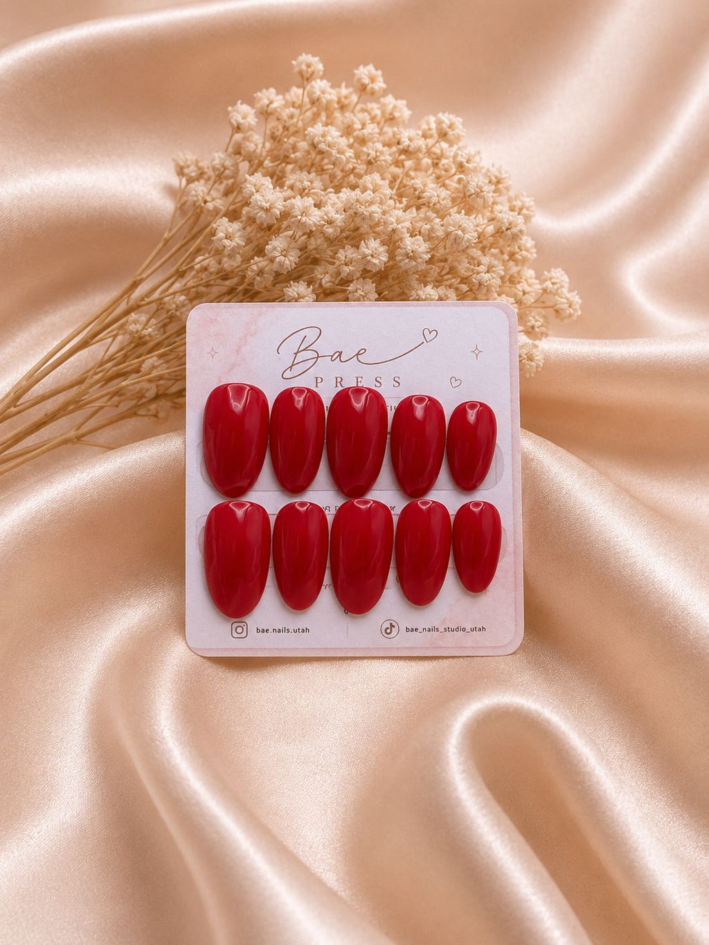 Ruby Rouge glossy red handmade gel press-on nails